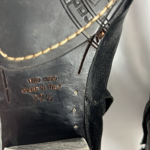 Roda Italian-Made Witchy Black Leather Boots w/ Geometric Wooden Block Heels - Picture 10 of 16